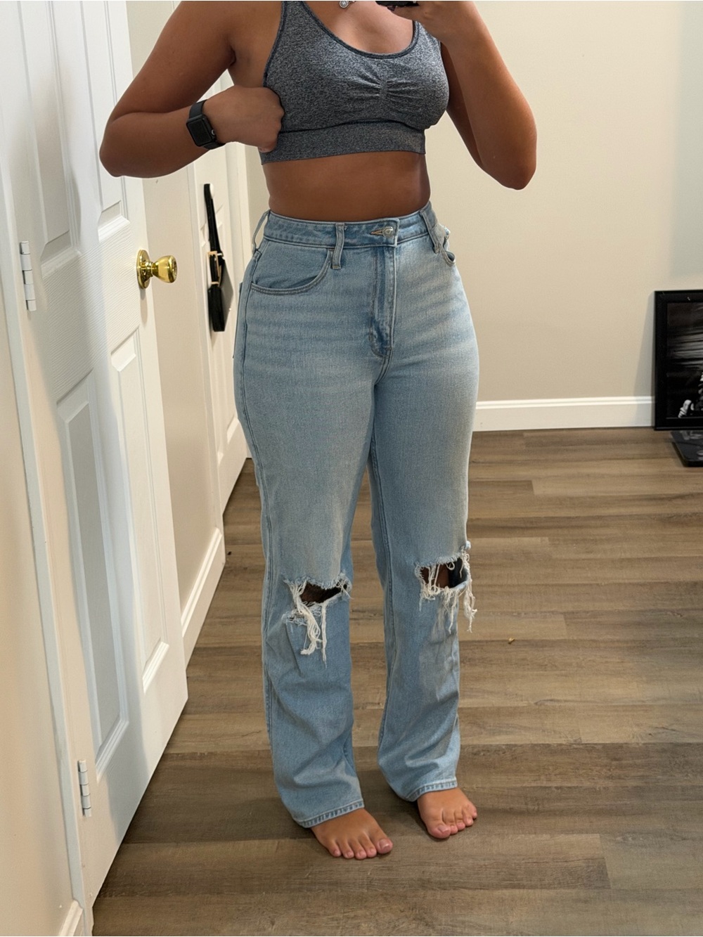 Hollister Light Blue Distressed Straight Leg Jeans